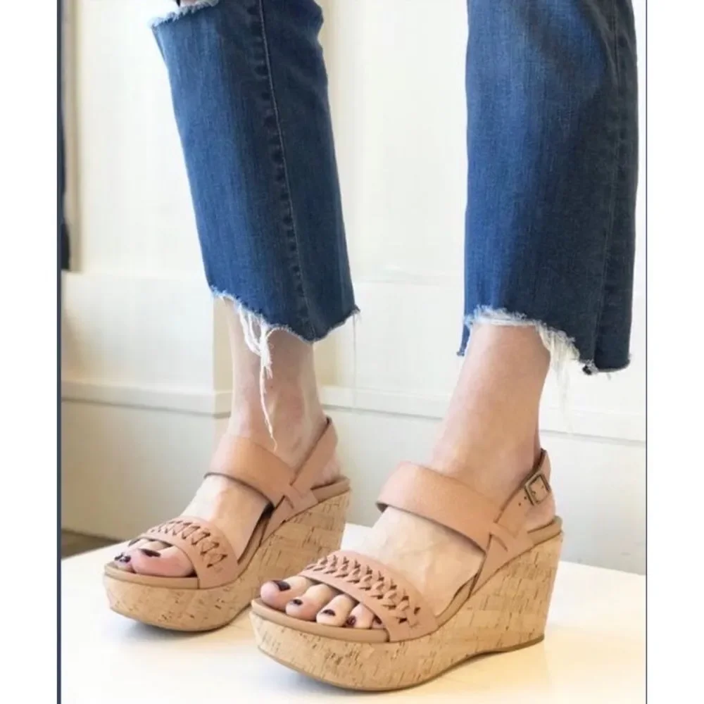 Kork Ease Austin Braid Wedge Sandal Tan Leather Shoe Size 6M